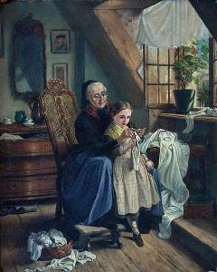 MEYERHEIM Franz Eduard 1838-1880,Grandmother knits,1871,Vltav CZ 2017-05-28