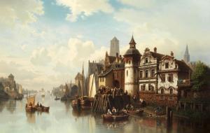 MEYERHEIM Hermann 1815-1880,A bustling riverside town under a clearing sky,Bonhams GB 2022-03-09