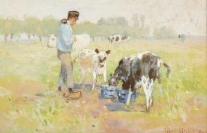 MEYERHEIM Robert Gustave 1847-1920,'In Holland', a figure feeding calves,John Nicholson 2023-12-20