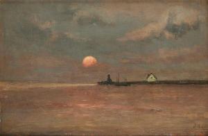 MEYERS Isidoor 1836-1916,Coucher de soleil en bord de mer,Horta BE 2022-01-17