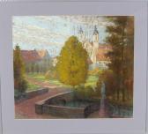 mezger Viktor,Parklandschaft mit Blick auf eine zweitürmige Barockkirche,1927,Allgauer DE 2009-04-23