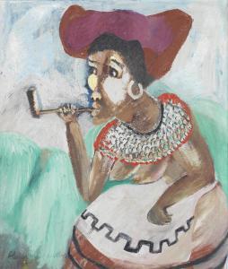 MGUDLANDLU Gladys 1925-1979,African woman smoking a pipe,1963,Bonhams GB 2012-10-17