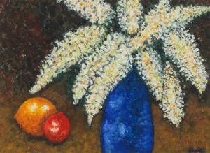 Michael Anne,STILL LIFE , FLOWERS IN A BLUE VASE,Ross's Auctioneers and values IE 2023-07-19