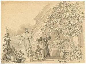 MICHAEL VOLTZ Johann 1784-1858,Junge Familie vor einer Orangerie,Galerie Bassenge DE 2014-05-30