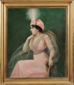 MICHAELIS Heinrich Georg 1837,Elegant Woman in Pink with a Plumed Turban Hat,1911,Skinner 2018-01-12
