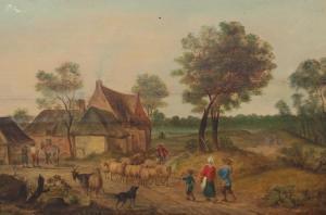 MICHAU,RURAL VILLAGE SCENE WITH SHEEP,Burchard US 2016-05-22