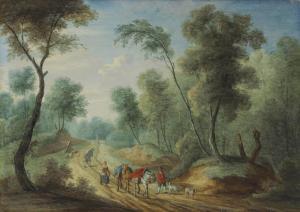 MICHAU Theobald 1676-1765,Travellers on a path in a wooded landscape,Christie's GB 2012-06-21