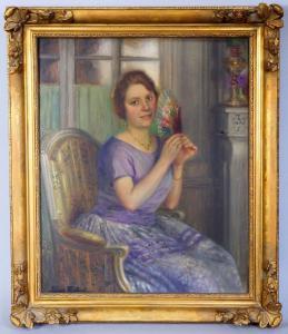 MICHAUD Léonie 1873,Jeune femme à l'éventail. Portrait de Madame Yvonn,1926,Morand FR 2023-03-30