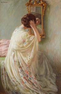 MICHELI Alberto 1870-1952,Donna seduta allo specchio,Galleria Pananti Casa d'Aste IT 2023-09-15