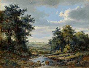 MICHEZ L,Wald-/Flusslandschaft mit Durchblick auf fernes Ki,1863,Zeller DE 2012-07-05