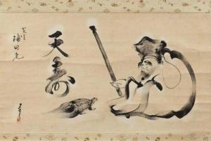 MICHINOBU Kano Tenshin 1730-1790,Jurojin with a minogame and calligraphy,Eldred's US 2021-03-18