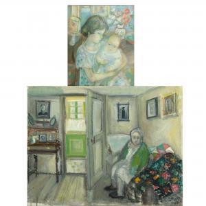 MIDDELBOE Doreen,Interior with a woman and a girl with a baby,1960,Bruun Rasmussen 2014-04-28