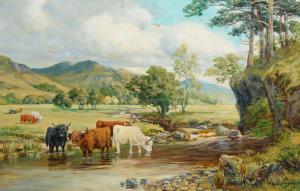 MIDDLETON James Charles 1894-1969,Cattle watering in a river in a highland landscap,1905,Rosebery's 2021-08-19