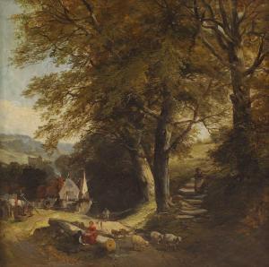 MIDDLETON John 1828-1856,A wooded landscape with figures and sheep in the f,Sworders GB 2023-09-26