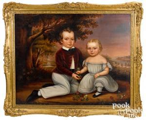 MIDDLETOWN C,folk portrait of two children,1845,Pook & Pook US 2022-01-14