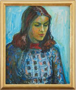 MIDELFART Willie 1904-1975,Porträtt föreställande Marianne Feiring Hamsun,Uppsala Auction 2020-09-15