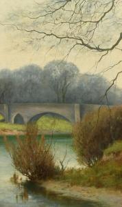 MIDGLEY A. 1800-1900,A view from the bank towards the bridge,1910,John Nicholson GB 2022-06-01