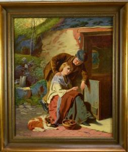 MIDWOOD William Henry,a rustic couple and their dog sat by a cottage doo,Reeman Dansie 2023-02-14