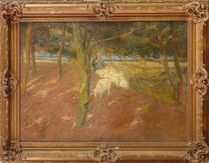 MIDY Ernest 1878-1938,Berger et ses moutons sur fond de paysage boisé,VanDerKindere BE 2020-12-15