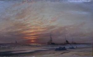 MIEDEMA Rein 1835-1912,Vissers en boten op het strand bij zonsondergang, ,1887,Venduehuis 2021-02-28
