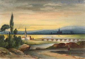 MIGETTE Auguste 1802-1884,Crépuscule sur un village,Lasseron et Associees FR 2019-06-28