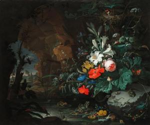 MIGNON Abraham,Still life with flowers, lizards, frogs, butterfli,Galerie Koller 2008-09-15