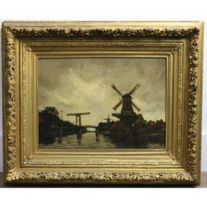 MIGNOT 1900-1900,Hollands stadje met molen en ophaalbrug,Venduehuis NL 2017-03-08