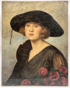 MIGONNEY Jules 1876-1929,Portrait de femme au chapeau,1922,Pierre Bergé & Associés FR 2022-07-12