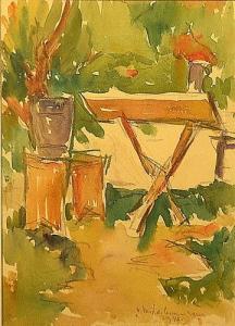 MIHAILESCU CRAIU Victor 1908-1981,Masa din grãdinã / Table in the garden,1942,GoldArt RO 2016-07-20