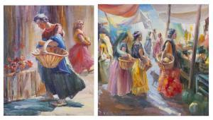 MIKHAILENKO Nina,Market scenes with women carrying baskets,John Moran Auctioneers US 2018-01-23