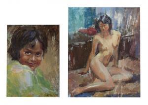 MIKHAILENKO Nina,Nude woman and Smiling girl, two works,John Moran Auctioneers US 2018-01-23