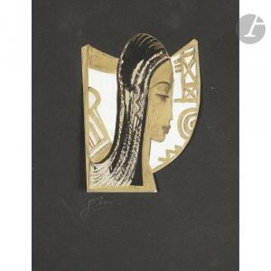 MIKLOS Gustave 1888-1967,Projet de bijoux (profil de femme),Ader FR 2019-06-07