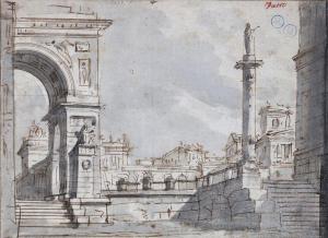 MILAN SCHOOL,Vue extérieure d'un palais.,18th century,Ferri FR 2018-11-30