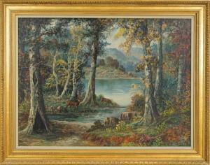 Miles J,landscape with lake & deer,California Auctioneers US 2016-06-26