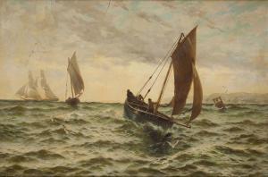 MILES J.R,Figures on sailboats at sea,John Moran Auctioneers US 2018-03-12