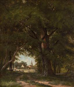 MILES JOHN CHRISTOPHER 1831-1911,Village in Forest Clearing,1886,Walker's CA 2018-09-20