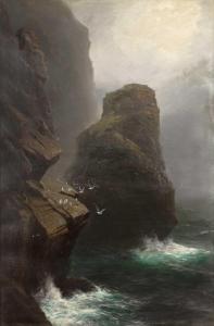 MILLAR James H.C 1884-1903,A coastal rock stack with gulls,Mallams GB 2023-10-18