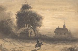 MILLER Alfred Jacob 1810-1874,A Horseman Rides by a Cottage and Chapel,Hindman US 2023-07-31