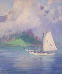 MILLER Charles Frederic 1884,BOAT IN TAHITIAN HARBOR,Freeman US 2002-12-08