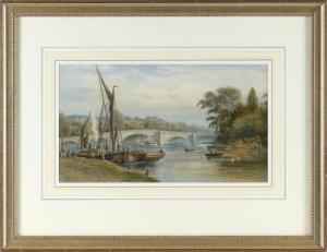 MILLER Frederick 1837-1874,Bridge and Fishing Boats,Eldred's US 2023-08-30