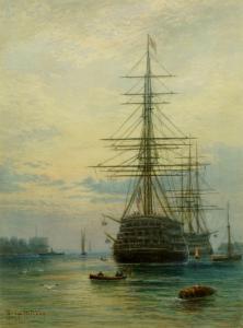 MILLER Frederick 1837-1874,Galleon with British flag, moored in dock,Rosebery's GB 2016-09-07