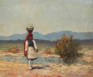 MILLER Ralph Davidson 1858-1945,Young woman head-carrying a pot in a desert ,John Moran Auctioneers 2023-10-04