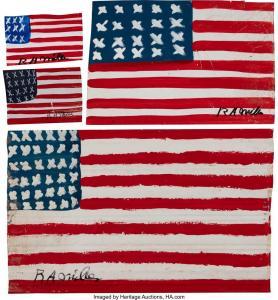 MILLER Reuben A. 1912-2006,Group of 4 Metal American Flags,Heritage US 2024-03-13