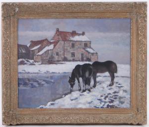 MILLER T.Dunlop,Winter scene with horses near an old farmstead,Burstow and Hewett GB 2016-07-27