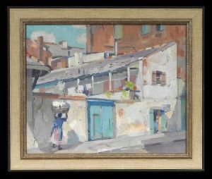 MILLET Clarence 1897-1959,French Quarter Street Scene,New Orleans Auction US 2014-05-18