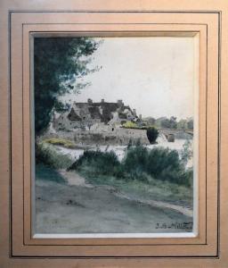 MILLET Jean Baptiste 1831-1906,Village au bord de l'eau,Ferri FR 2023-02-23