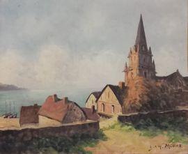 MILLET Jean Charles 1892-1944,Bord de mer et église en Bretagne,Marambat-Camper FR 2021-10-21
