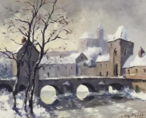 MILLET Jean Charles,Continental winter river landscape with arched bri,Canterbury Auction 2022-02-05