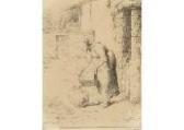 MILLET Jean Francois 1814-1875,Femme vidant un seau,1862,Mainichi Auction JP 2018-01-13