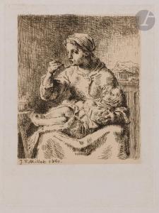 MILLET Jean Francois 1814-1875,La Bouillie,1861,Ader FR 2024-04-03
